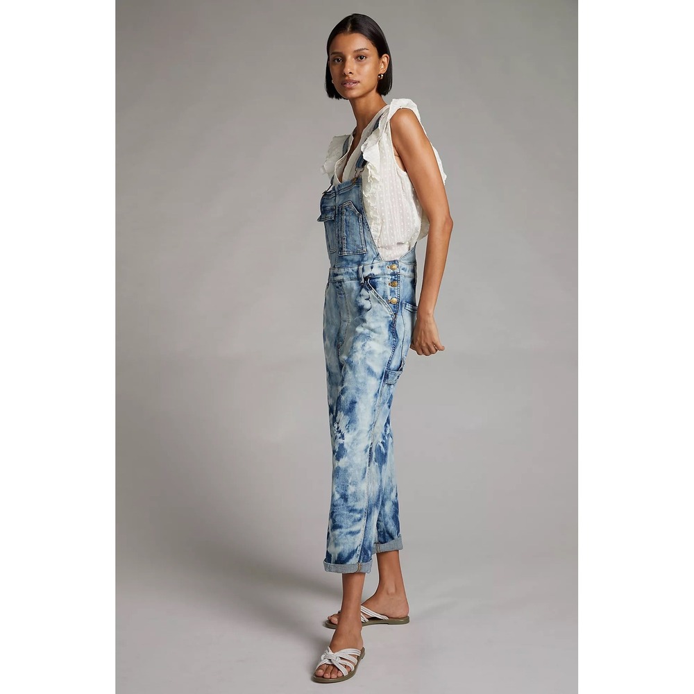 NWT Anthropologie PILCRO Bleached Tie-Dye Denim Overalls Bohemian Artsy Size 31